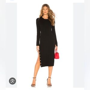 Alice + Olivia Jenner Ribbed Button Detail Black Long Sleeve Sweater Dress - s